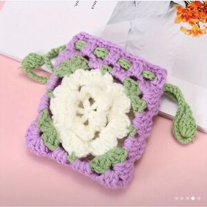 Crochet Floral Pouch in Purple and Green